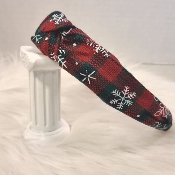 RED GREEN PLAID SNOWFLAKE CHRISTMAS HEADBAND - Picture 1 of 5